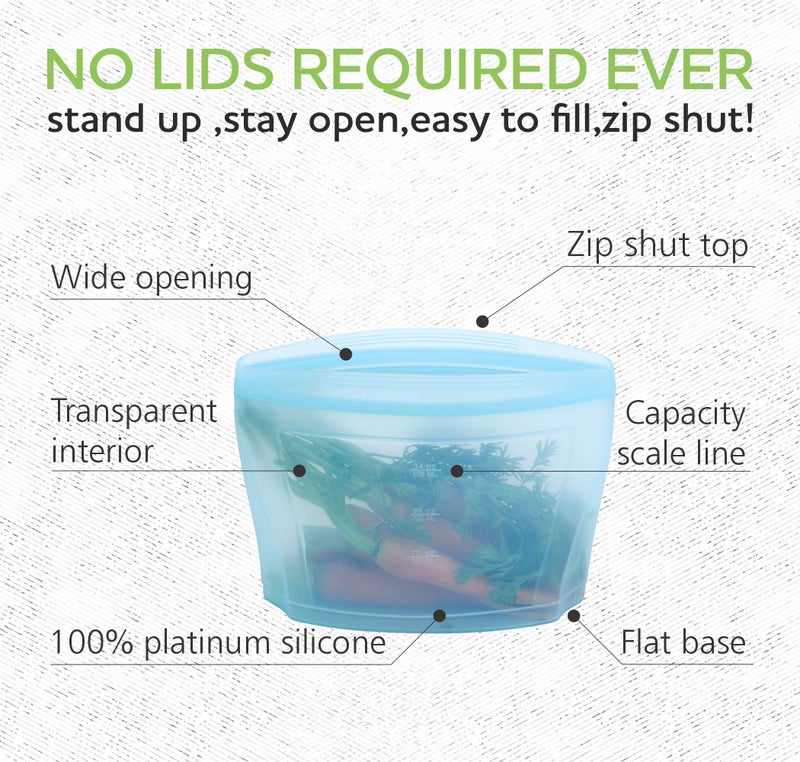 ZiP Standing Reusable food container, silicone bag, 6 Pcs Zip Containers Can be used for fruit and vegetable snacks, etc. Microwave Dishwasher and Freezer Usable (white) - Image 2